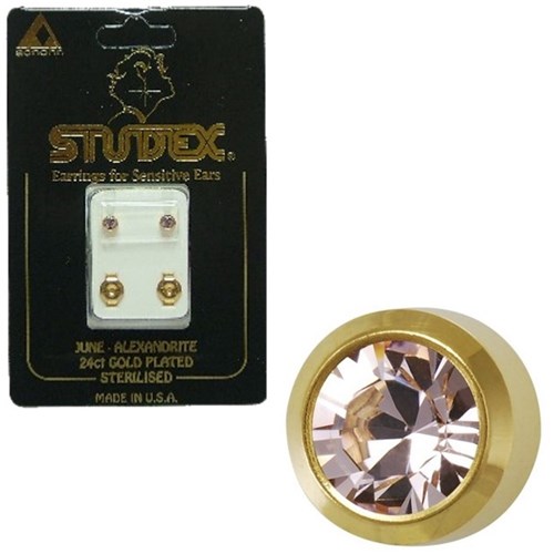 Birthstone Studs - Reg Bezel Gold - June / Alexandrite